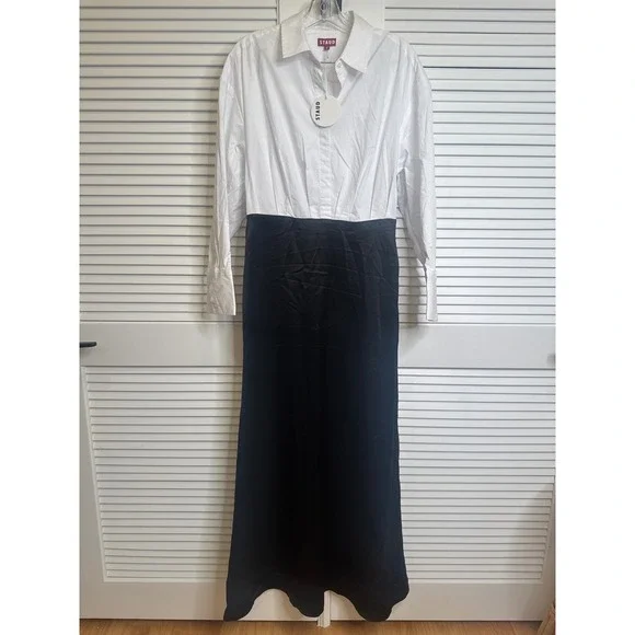 STAUD Nile Dress Black White Button Up Maxi Shirt Dress Bran New - Picture 10 of 11